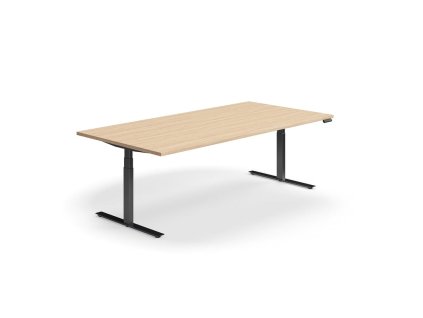 Height-adjustable meeting table QBUS, rectangle, 2400x1200 mm, black frame, oak
