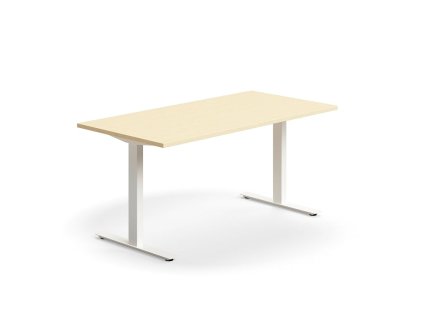 Büroschreibtisch QBUS, gerade, 1600x800 mm, T-Gestell, weißes Gestell, Birke