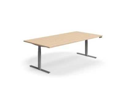 Height-adjustable meeting table QBUS, rectangle, 2400x1200 mm, silver frame, oak