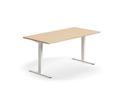 QBUS office desk, straight, 1600x800 mm, T-frame, white frame, oak