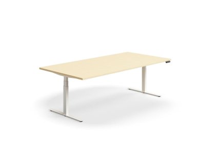 Height-adjustable meeting table QBUS, rectangle, 2400x1200 mm, white frame, birch
