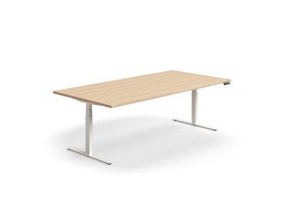 Height-adjustable meeting table QBUS, rectangle, 2400x1200 mm, white frame, oak