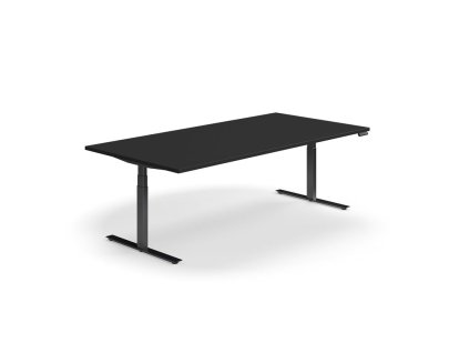 Adjustable conference table QBUS, rectangle, 2400x1200 mm, black frame, black