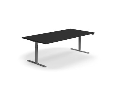 Adjustable conference table QBUS, rectangle, 2400x1200 mm, silver frame, black