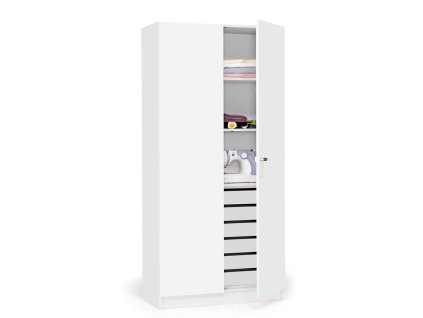 Szafka THEO z szufladami i solidnymi drzwiami, 1000x470x2100 mm, biała