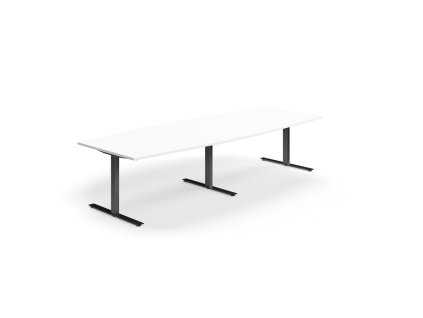 Conference table QBUS, oval, 3200x1200 mm, T-frame, black frame, white