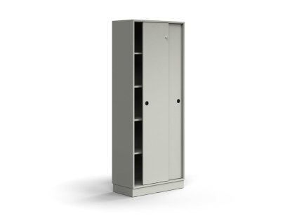 Cabinet with sliding doors QBUS, 4 shelves, with plinth, with handle, 2020x800x400 mm, light gray