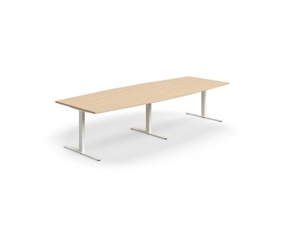 Conference table QBUS, oval, 3200x1200 mm, T-frame, white frame, oak