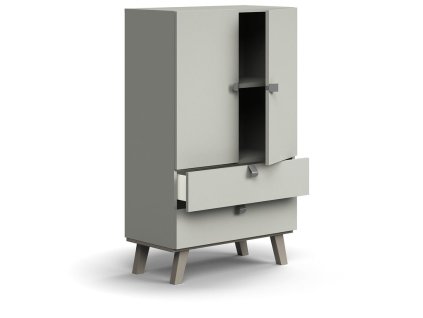 Szafka QBUS, 2 półki + 2 szuflady, na nogach, 1332x800x420 mm, jasnoszary