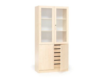 Szafka THEO z szufladami i szklanymi drzwiami, 1000x470x2100 mm, brzoza