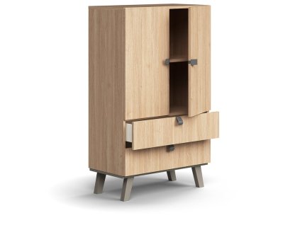 QBUS-Schrank, 2 Regale + 2 Schubladen, auf Beinen, 1332 x 800 x 420 mm, Eiche