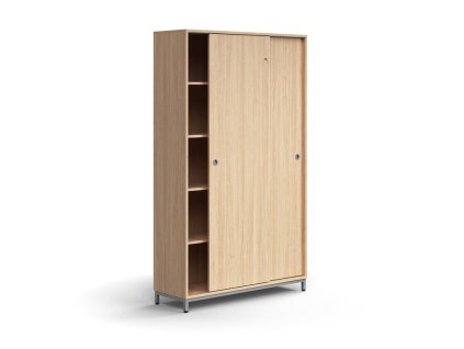 Szafka z drzwiami przesuwnymi QBUS, 4 półki, na nogach, z uchwytem, ​​2020x1200x400 mm, srebrny, dąb