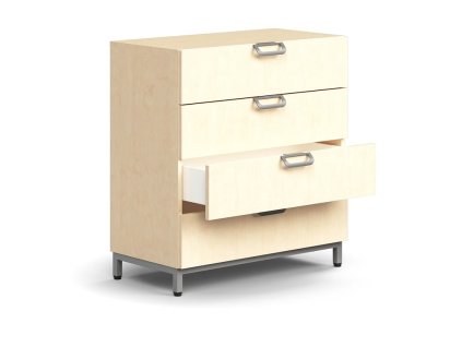 QBUS drawer container, on legs, open handles, 868x800x400 mm, silver, birch
