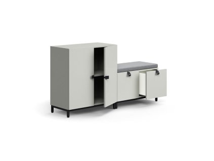 QBUS storage cabinet, cabinet + bench, on legs, 868x1600x420 mm, light gray, gray cushion