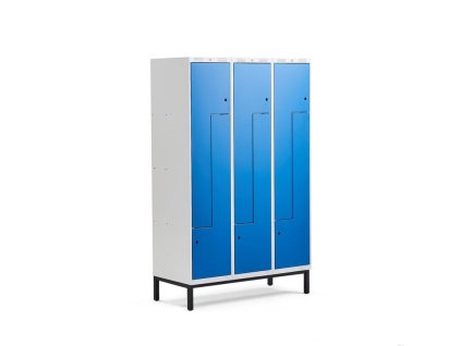 Wardrobe CLASSIC, Z shape, on legs, 3 sections, 6 doors, 1940x1200x550 mm, blue