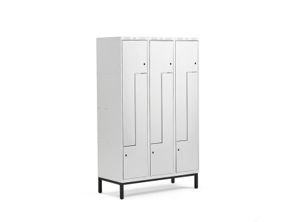 Wardrobe CLASSIC, Z shape, on legs, 3 sections, 6 doors, 1940x1200x550 mm, gray