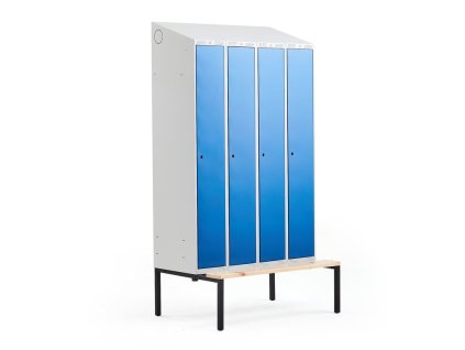 CLASSIC wardrobe, with bench, 4 sections, 2290x1200x550 mm, blue