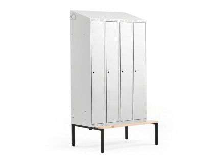 Wardrobe CLASSIC, with bench, 4 sections, 2290x1200x550 mm, gray