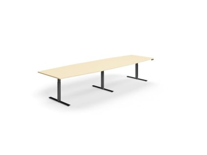 Height-adjustable meeting table QBUS, oval, 4000x1200 mm, black frame, birch