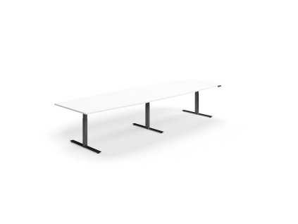 Height-adjustable meeting table QBUS, oval, 4000x1200 mm, black frame, white
