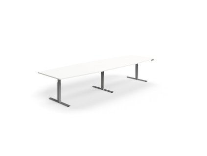 Height-adjustable meeting table QBUS, oval, 4000x1200 mm, silver frame, white