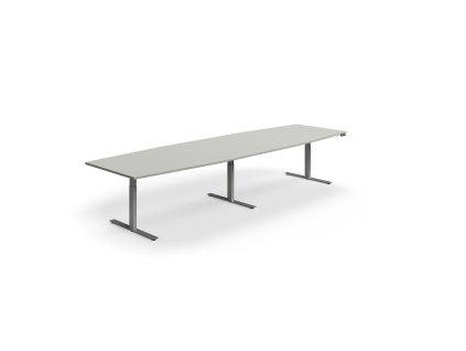 Height-adjustable meeting table QBUS, oval, 4000x1200 mm, silver frame, light gray