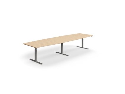 Height-adjustable meeting table QBUS, oval, 4000x1200 mm, silver frame, oak