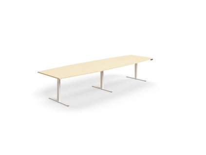 Height-adjustable meeting table QBUS, oval, 4000x1200 mm, white frame, birch