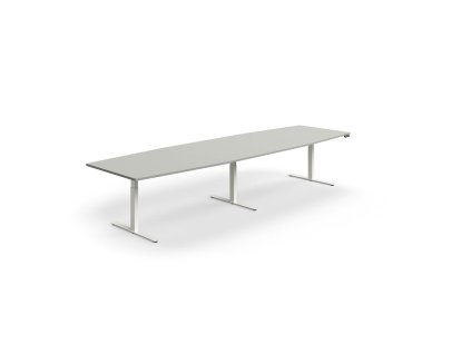 Height-adjustable meeting table QBUS, oval, 4000x1200 mm, white frame, light gray