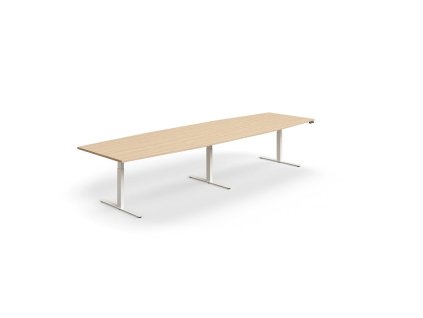 Height-adjustable meeting table QBUS, oval, 4000x1200 mm, white frame, oak