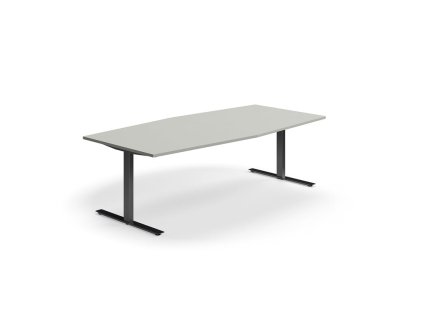 Conference table QBUS, oval, 2400x1200 mm, T-frame, black frame, light gray