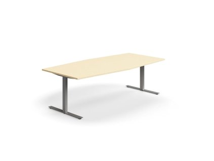 Conference table QBUS, oval, 2400x1200 mm, T-frame, silver frame, birch