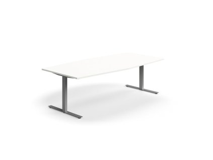 Conference table QBUS, oval, 2400x1200 mm, T-frame, silver frame, white
