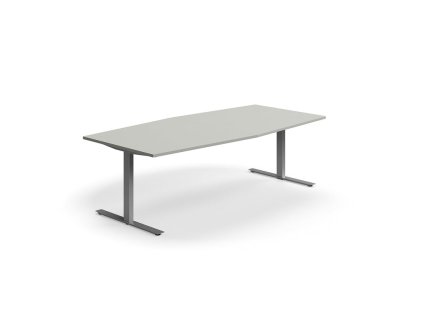 Conference table QBUS, oval, 2400x1200 mm, T-frame, silver frame, light gray