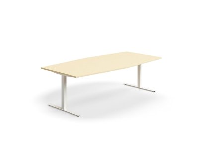 Konferenztisch QBUS, oval, 2400x1200 mm, T-Gestell, weißes Gestell, Birke