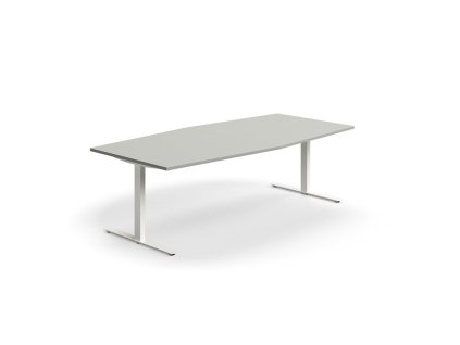 Konferenční stůl QBUS, oválný, 2400x1200 mm, T-rám, bílý rám, světle šedá