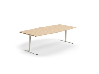Rokovací stôl QBUS, oválny, 2400x1200 mm, T-rám, biely rám, dub