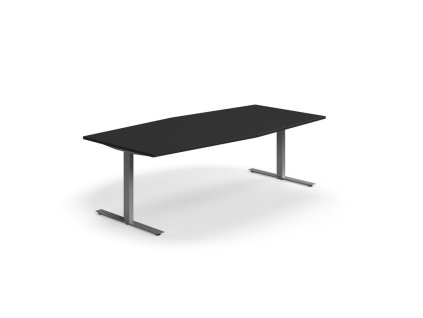 Konferenztisch QBUS, oval, 2400x1200 mm, T-Gestell, Gestell silber, schwarz