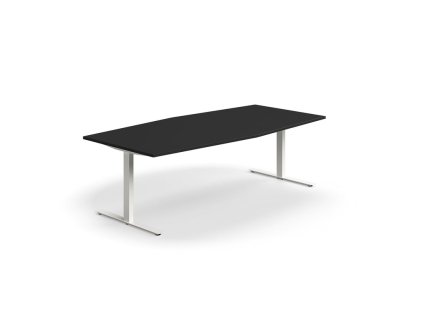 Konferenztisch QBUS, oval, 2400x1200 mm, T-Gestell, Gestell weiß, schwarz