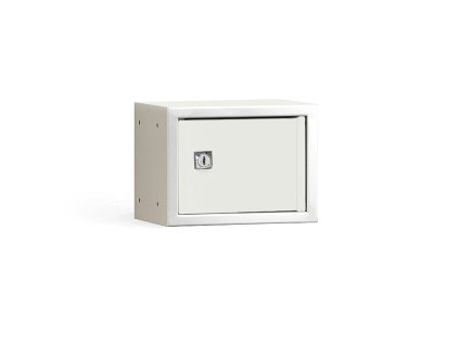 Skrinka na osobné veci CUBE, šedá s bielymi dvierkami, 150x200x150 mm