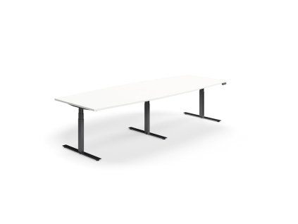 Height-adjustable meeting table QBUS, oval, 3200x1200 mm, black frame, white