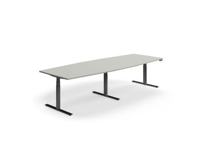 Height-adjustable meeting table QBUS, oval, 3200x1200 mm, black frame, light gray
