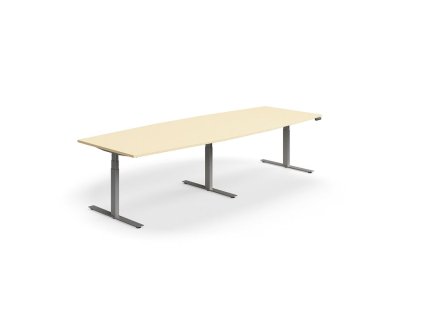 Height-adjustable conference table QBUS, oval, 3200x1200 mm, silver frame, birch