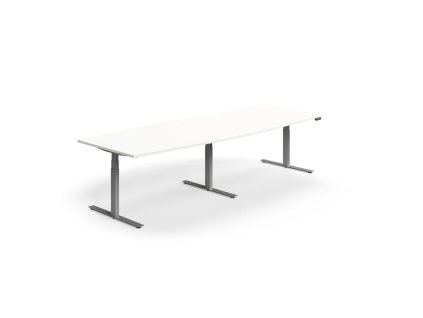 Height-adjustable meeting table QBUS, oval, 3200x1200 mm, silver frame, white