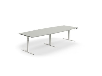 Height-adjustable meeting table QBUS, oval, 3200x1200 mm, white frame, light gray