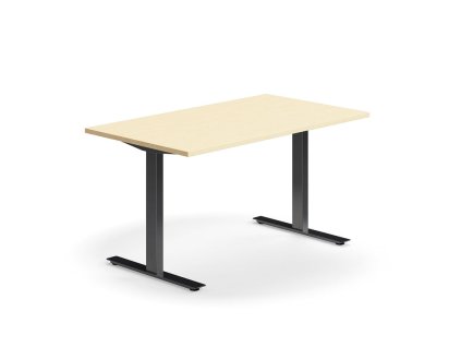 Büroschreibtisch QBUS, gerade, 1400x800 mm, T-Gestell, schwarzes Gestell, Birke