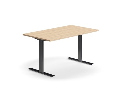QBUS-Büroschreibtisch, gerade, 1400 x 800 mm, T-Gestell, schwarzes Gestell, Eiche