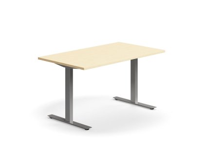 Büroschreibtisch QBUS, gerade, 1400x800 mm, T-Gestell, Gestell silber, Birke