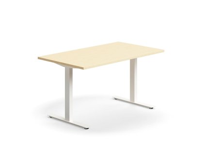 Kancelářský stůl QBUS, rovný, 1400x800 mm, T-frame, bílý rám, bříza