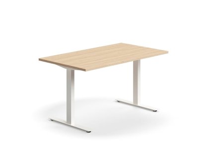 QBUS office desk, straight, 1400x800 mm, T-frame, white frame, oak